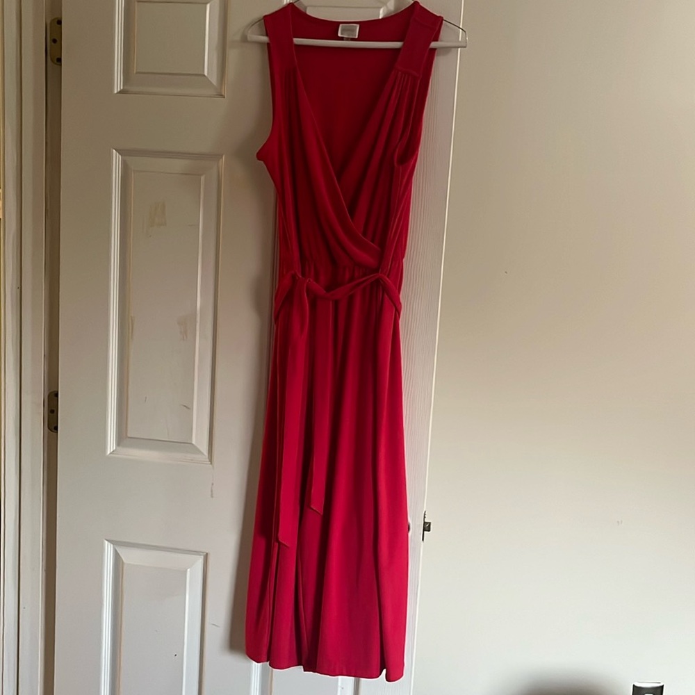 Like new Cupio hot pink, stretch belted cropped wide leg sleeveless jumpsuit-L